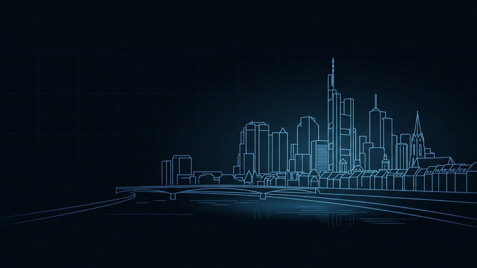 Illustration der Frankfurter Skyline mit Main, Brücke und Domspitze